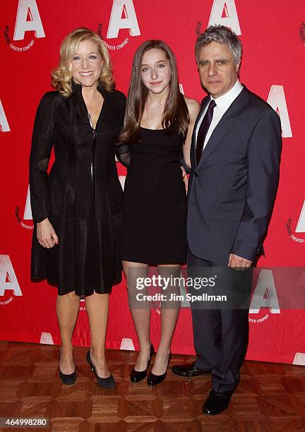 Mary B. McCann, actor Neil Pepe and daughter attend the Atlantic Theater Company 30th Anniversary gala at The Pierre Hotel on March 2, 2015 in New...