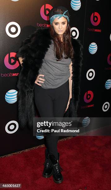 Singer Moxie Raia at Beats by Dre Music Launch GRAMMY Party at Belasco Theatre on January 24, 2014 in Los Angeles, California.