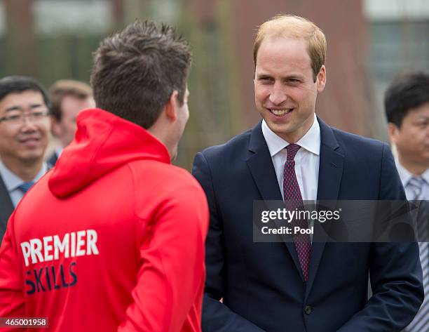 Prince William, Duke of Cambridge smiles as he attends a Premier Skills Football Event on March 3, 2015 in Shanghai, China. Prince William, Duke of...