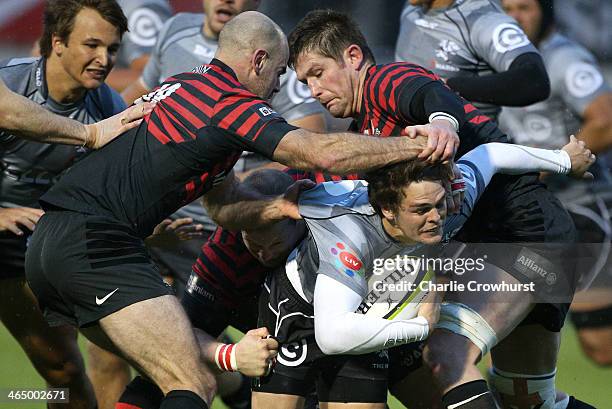 Tim Swiel of Sharks tries to break away from Saracens Charlie Hodgson during the friendly match between Saracens and Natal Cell C Sharks at Allianz...