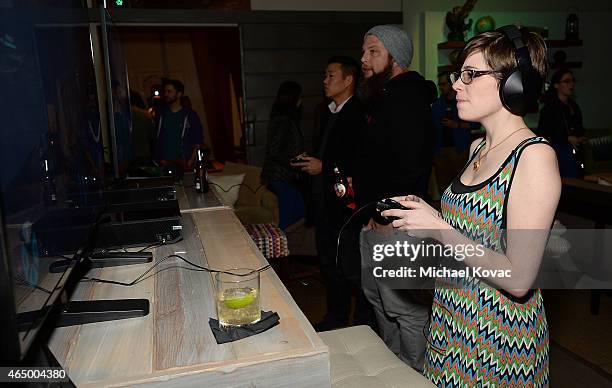 Actress Amy Dallen attends the Nerdist + Xbox Live App Launch Party at Microsoft Lounge on March 2, 2015 in Venice, California.