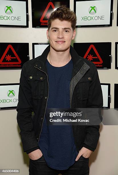 Actor Gregg Sulkin attends the Nerdist + Xbox Live App Launch Party at Microsoft Lounge on March 2, 2015 in Venice, California.