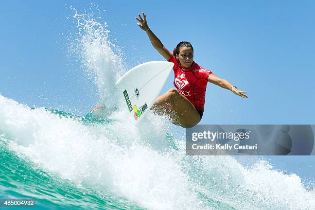 Johanna Defay of France was eliminated from the Roxy Pro Gold Coast after placing second in her Round 2 heat at Snapper Rocks on March 3, 2015 in...