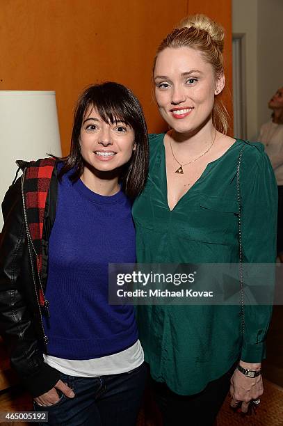 Musician Kate Micucci and actress Clare Grant attend the Nerdist + Xbox Live App Launch Party at Microsoft Lounge on March 2, 2015 in Venice,...