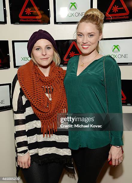 Actresses Christina Laskay and Clare Grant attend the Nerdist + Xbox Live App Launch Party at Microsoft Lounge on March 2, 2015 in Venice, California.