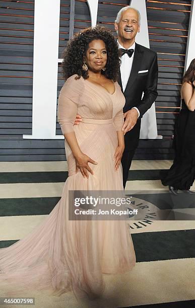 Oprah Winfrey and Stedman Graham arrive at the 2015 Vanity Fair Oscar Party Hosted By Graydon Carter at Wallis Annenberg Center for the Performing...