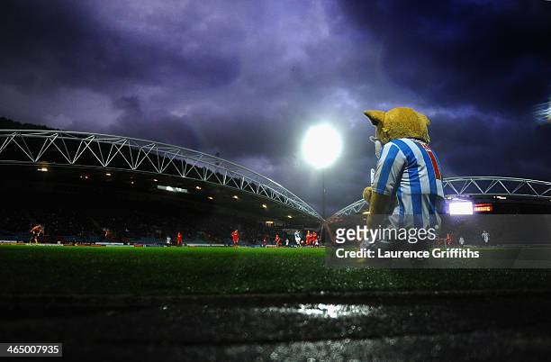 Stormy skies loom over the Budweiser FA Cup Fourth Round match between Huddersfield Town and Charlton Athletic at John Smith's Stadium on January 25,...