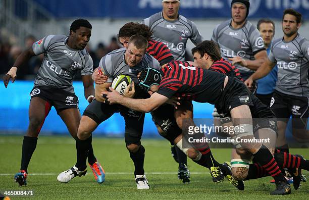 Jean Deysel of Sharks tries to break through the Saracens defence during the friendly match between Saracens and Natal Cell C Sharks at Allianz Park...