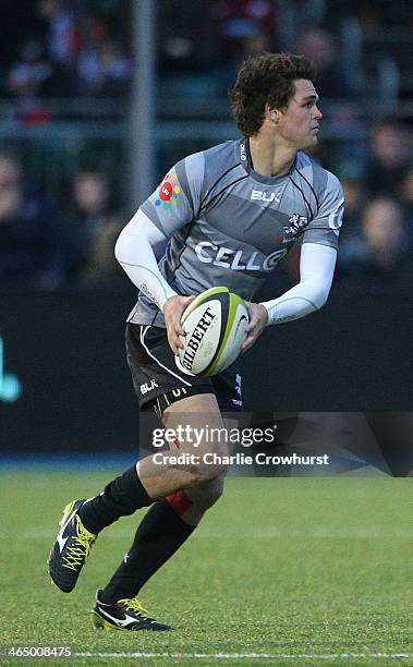 Tim Swiel of Sharks attacks during the friendly match between Saracens and Natal Cell C Sharks at Allianz Park on January 25, 2014 in Barnet, England.