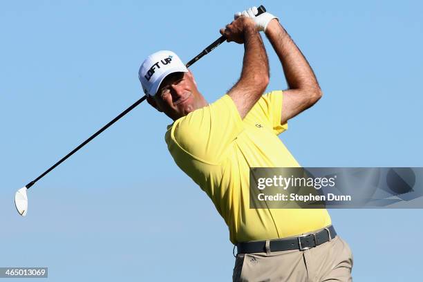 Stewart Cink hits a tee shot on the second hole during the third round of the Farmers Insurance Open on Torrey Pines South on January 25, 2014 in La...