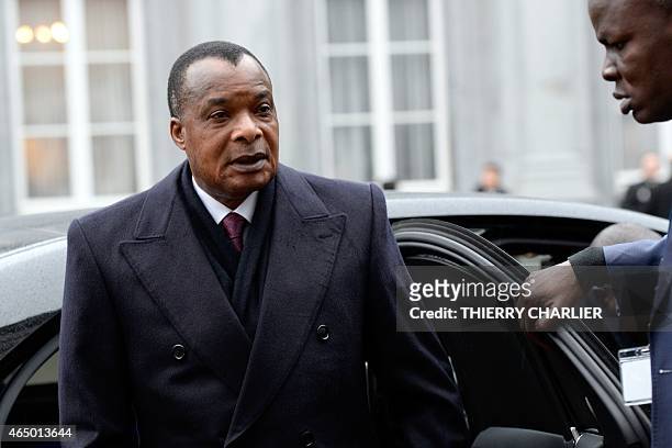 Congo's President Denis Sassou Nguesso arrives to attend a conference on Ebola on March 3, 2015 in Brussels. Leaders of Ebola-hit countries in west...