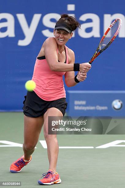 Casey Dellacqua of Australia in action during day two of the BMW Malaysian Open at the Royal Selangor Golf Club Tennis Centre Court on March 3, 2015...