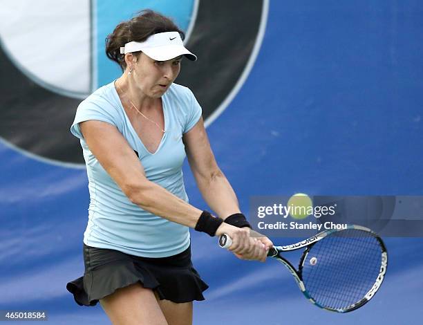 Yuliya Beygelzimer of Ukraine in action during day two of the BMW Malaysian Open at the Royal Selangor Golf Club Tennis Court on March 3, 2015 in...