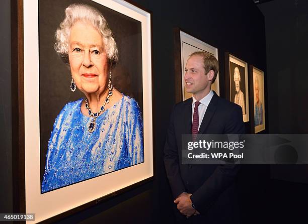 Prince William, Duke of Cambridge admires the David Bailey Portrait of the Queen as he visits the GREAT British Festival of Creativity on March 3,...