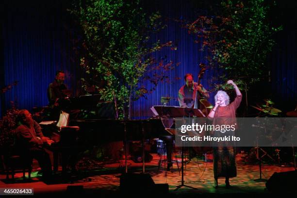 Betty Buckley performing at Alice Tully Hall on September 19, 2001.This image:From left, Kenny Werner, Duduka Da Fonseca, Tony Marino and Betty...
