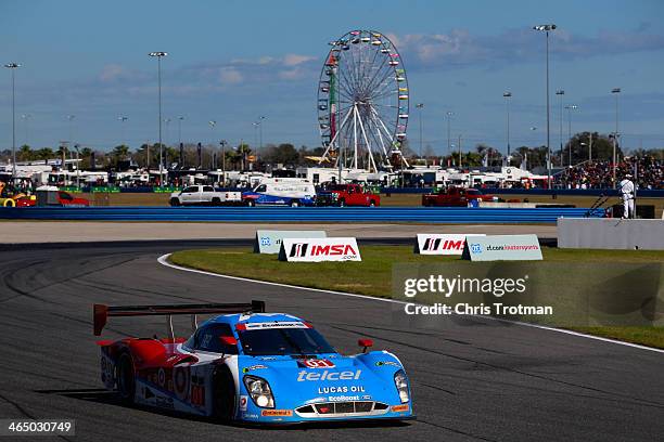 The Chip Ganassi Racing Telcel/Target Riley DP driven by Scott Pruett, Memo Rojas, Jamie McMurray and Sage Karem races during the Rolex 24 at Daytona...