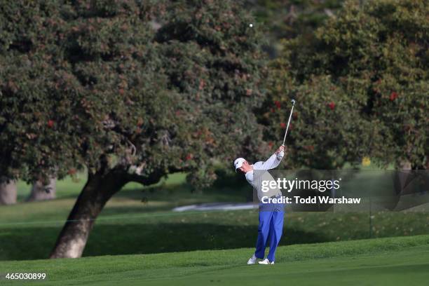 Greg Owen hits a shot on the 10th hole during the third round of the Farmers Insurance Open on Torrey Pines South on January 25, 2014 in La Jolla,...