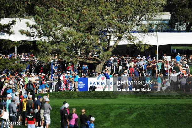 Gary Woodland hits a tee shot on the 16th hole during the third round of the Farmers Insurance Open on Torrey Pines South on January 25, 2014 in La...