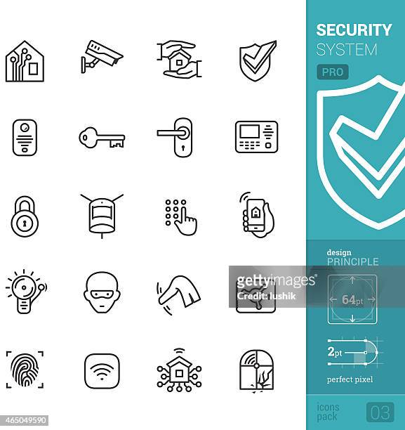 ilustraciones, imágenes clip art, dibujos animados e iconos de stock de casa de seguridad de sistema de vector iconos-pro - llave de la casa