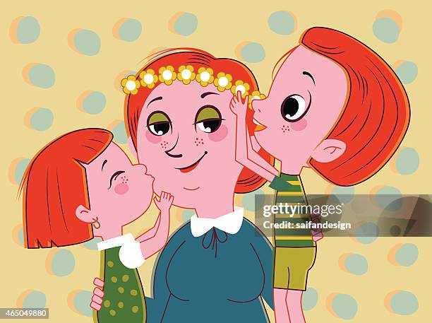 stockillustraties, clipart, cartoons en iconen met mother and children - kids hugging mom cartoon