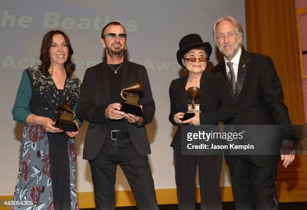 Olivia Harrison, Ringo Starr, Yoko Ono and The Recording Academy president/CEO Neil Portnow attend the Special Merit Awards Ceremony as part of the...