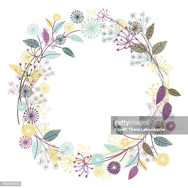wildblumen garten kranz - floral wreath stock-grafiken, -clipart, -cartoons und -symbole