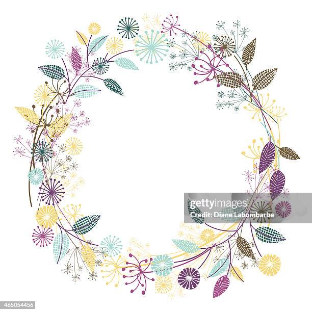 wildflowers garden wreath - violet flower stock illustrations