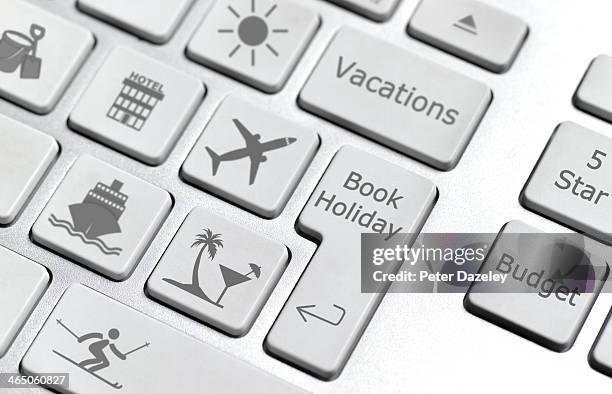 buying holiday online - booking vacations stock pictures, royalty-free photos & images