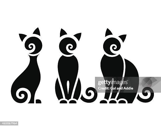 three stylized sitting cats - cat sitting stock illustrations