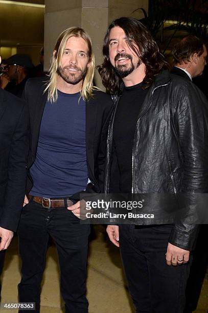 Recording artists Taylor Hawkins and Dave Grohl of Foo Fighters attend the 56th annual GRAMMY Awards Pre-GRAMMY Gala and Salute to Industry Icons...