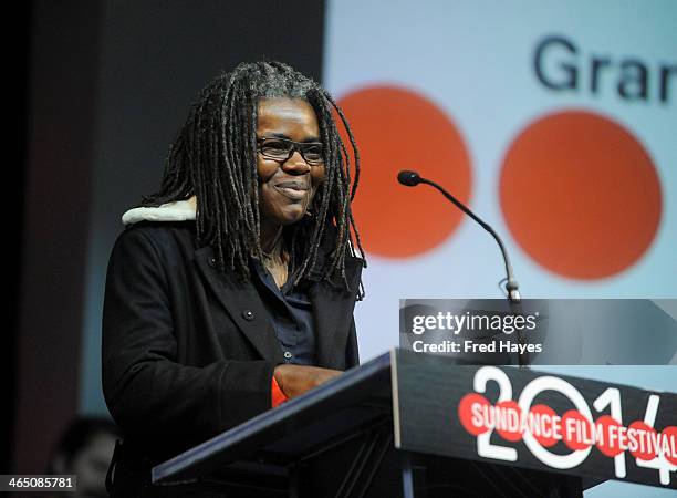 Singer/songwriter Tracy Chapman speaks onstage at the Awards Night Ceremony at Basin Recreation Field House during the 2014 Sundance Film Festival on...