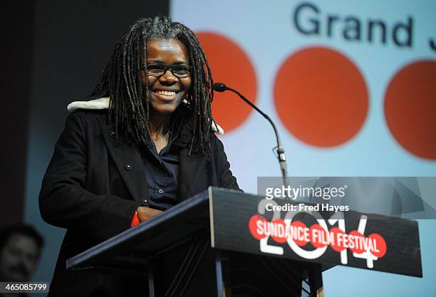 Singer/songwriter Tracy Chapman speaks onstage at the Awards Night Ceremony at Basin Recreation Field House during the 2014 Sundance Film Festival on...