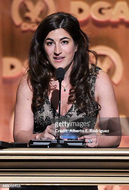 Director Jehane Noujaim accepts the Outstanding Directorial Achievement in Documentary for The Square onstage at the 66th Annual Directors Guild Of...