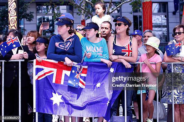 Large crowd turns out to watch the Australia Day parade on January 26, 2014 in Melbourne, Australia.