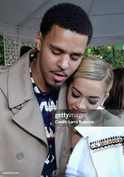 Rapper J. Cole and singer/songwriter Rita Ora attend the Roc Nation Pre-GRAMMY Brunch Presented by MAC Viva Glam at Private Residence on January 25,...