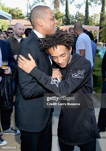 Rapper/producer Jay-Z and actor Jaden Smith attend the Roc Nation Pre-GRAMMY Brunch Presented by MAC Viva Glam at Private Residence on January 25,...