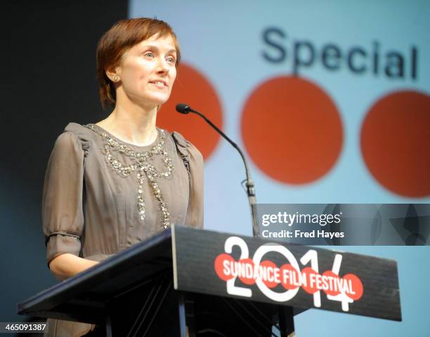 Dana Stevens speaks onstage at the Awards Night Ceremony at Basin Recreation Field House during the 2014 Sundance Film Festival on January 25, 2014...