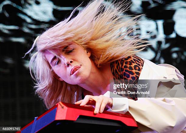 Hannah Hooper of Grouplove performs live for fans during the 2014 Big Day Out Festival on January 26, 2014 in Sydney, Australia.