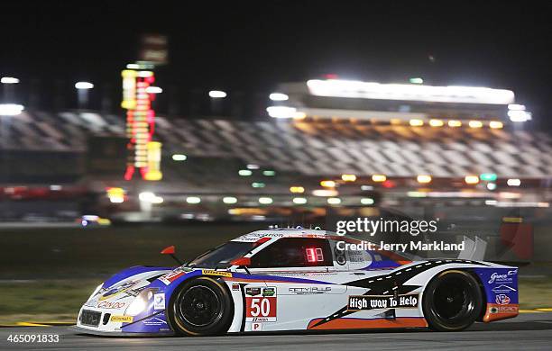 The Highway To Help Riley DP driven by Bryan DeFoor, Jim Pace, Frank Beck and David Hinton races during the ROLEX 24 at Daytona International...