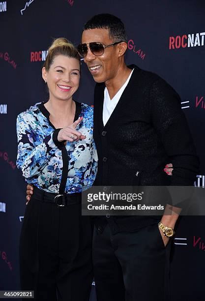 Actress Ellen Pompeo and her husband Chris Ivery arrive at the Roc Nation Pre-GRAMMY Brunch presented by MAC Viva Glam on January 25, 2014 in Los...