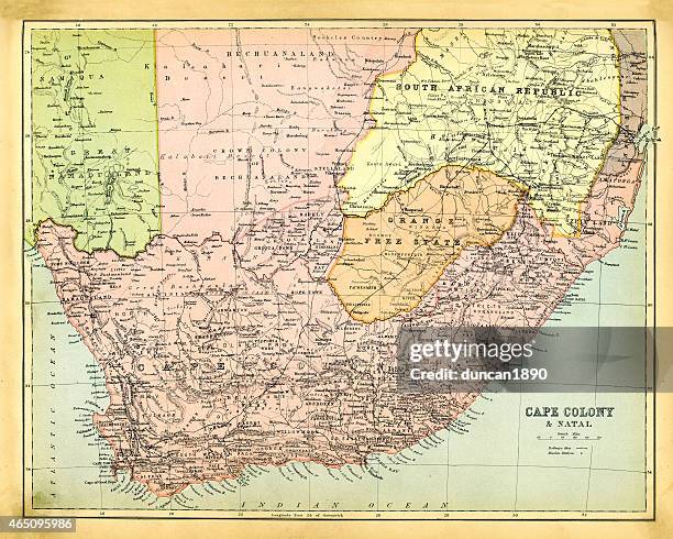 antique map of cape colony and natal south africa 1897 - south africa map stock illustrations