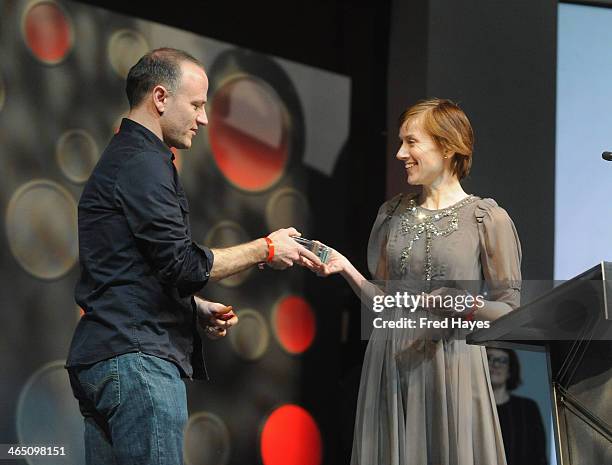 Filmmaker David Zellner accepts the U. S. Dramatic Special Jury Award for Musical Score on behalf of the band The Octopus Project for the film...