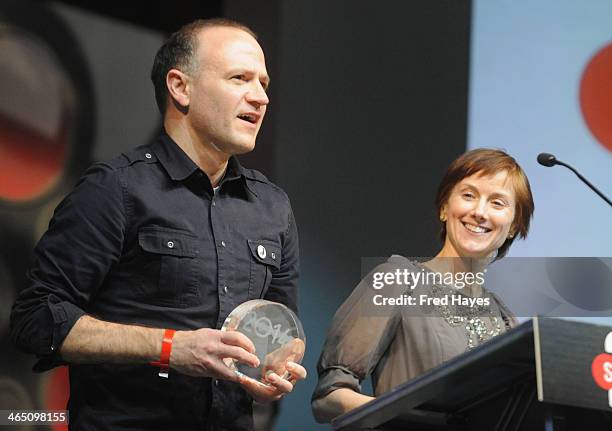 Filmmaker David Zellner accepts the U. S. Dramatic Special Jury Award for Musical Score on behalf of the band The Octopus Project for the film...