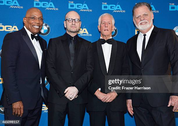 President Paris Barclay; director Steven Soderbergh, recipient of the Robert B. Aldrich Service Award; former DGA President Michael Apted; and former...