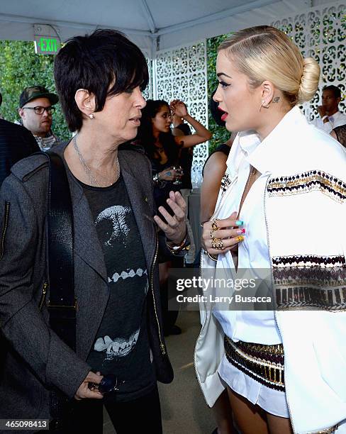 Songwriter Diane Warren and recording artist Rita Ora attend the Roc Nation Pre-GRAMMY Brunch Presented by MAC Viva Glam at Private Residence on...