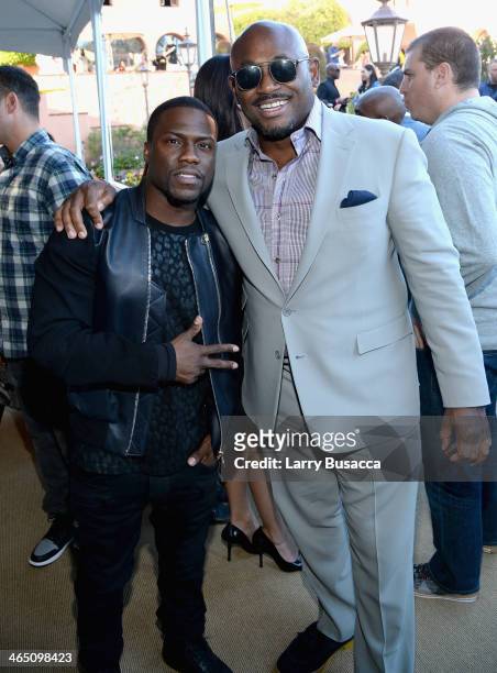 Actor Kevin Hart and record producer Steve Stoute attend the Roc Nation Pre-GRAMMY Brunch Presented by MAC Viva Glam at Private Residence on January...