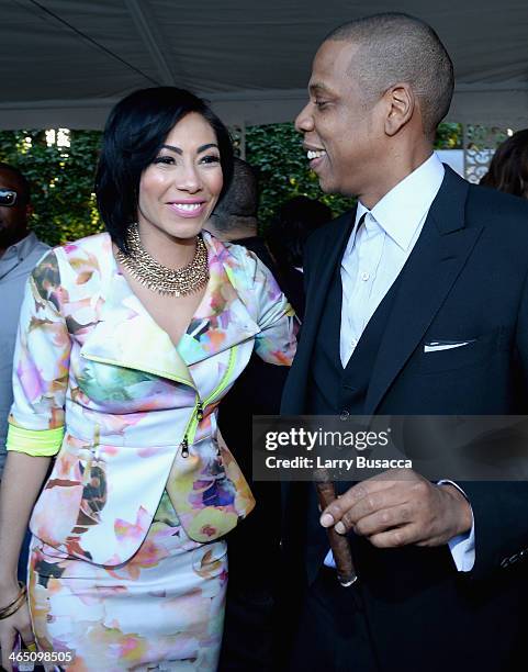 Singer/songwriter Bridget Kelly and rapper/producer Jay-Z attend the Roc Nation Pre-GRAMMY Brunch Presented by MAC Viva Glam at Private Residence on...