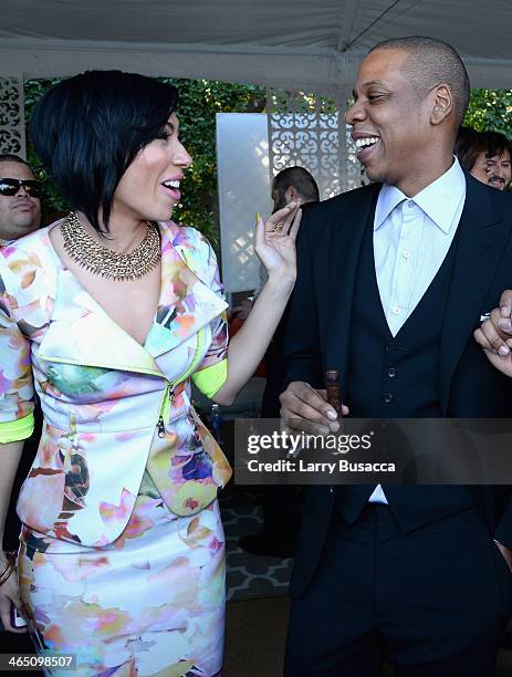 Singer/songwriter Bridget Kelly and rapper/producer Jay-Z attend the Roc Nation Pre-GRAMMY Brunch Presented by MAC Viva Glam at Private Residence on...