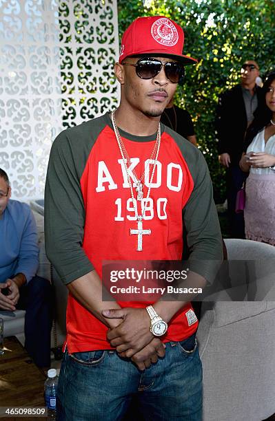 Rapper T.I. Attends the Roc Nation Pre-GRAMMY Brunch Presented by MAC Viva Glam at Private Residence on January 25, 2014 in Beverly Hills, California.