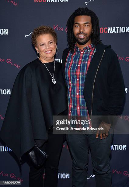Debra Lee and her son Quinn arrive at the Roc Nation Pre-GRAMMY Brunch presented by MAC Viva Glam on January 25, 2014 in Los Angeles, California.